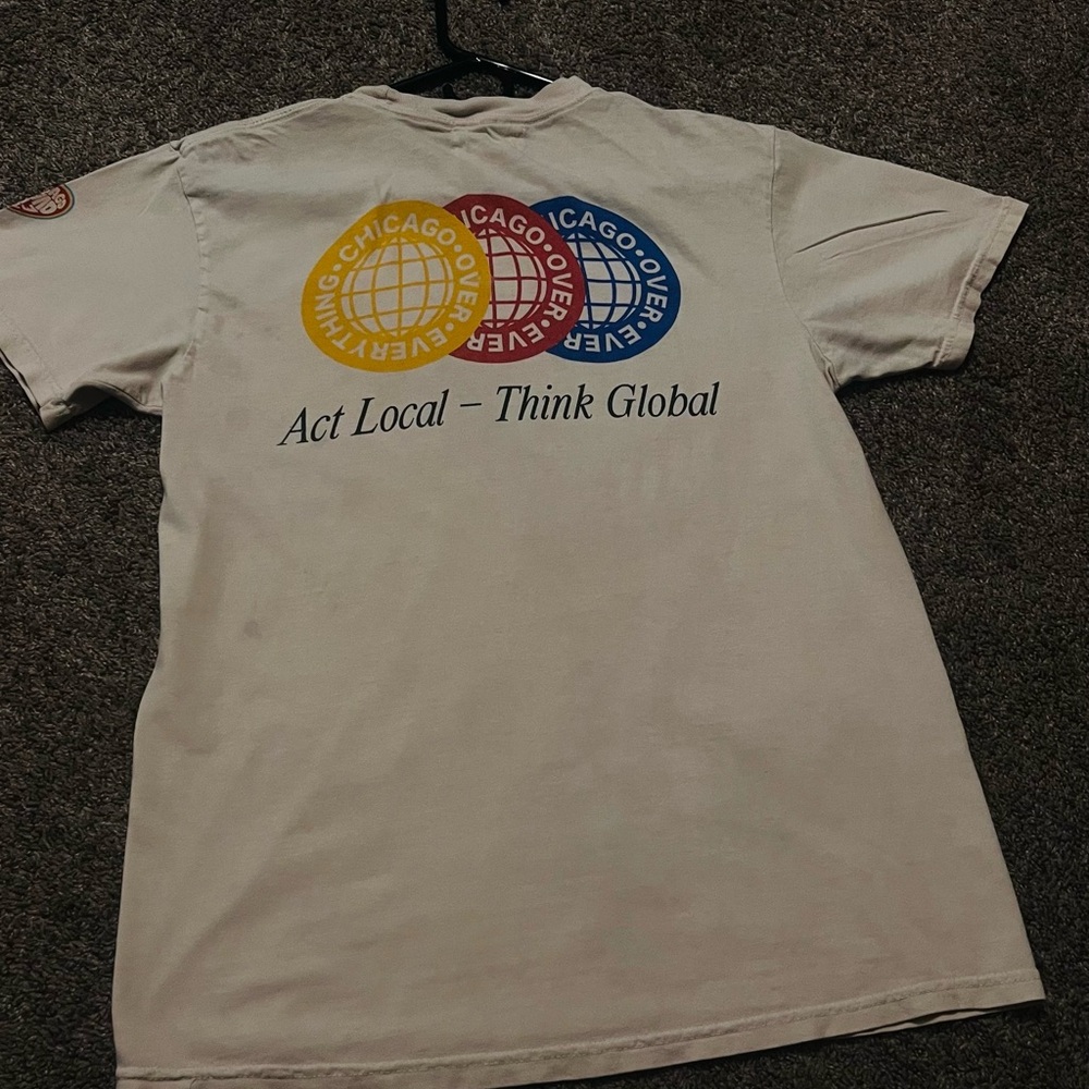 Fat Tiger Works | Beige 'Act Local - Think Global' tee